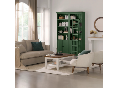 Kit duas estantes Biblioteca com portas e escada, acabamento na cor verde | Coleção Biblioteca